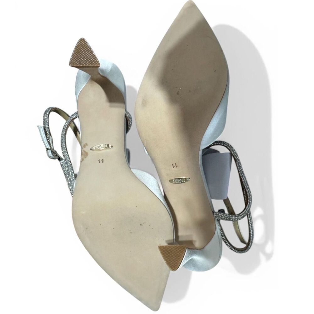 Badgley Mischka Kamilah Crystal Slingback Bridal Heels Sz 11 Ivory Satin Wedding - Picture 4 of 6